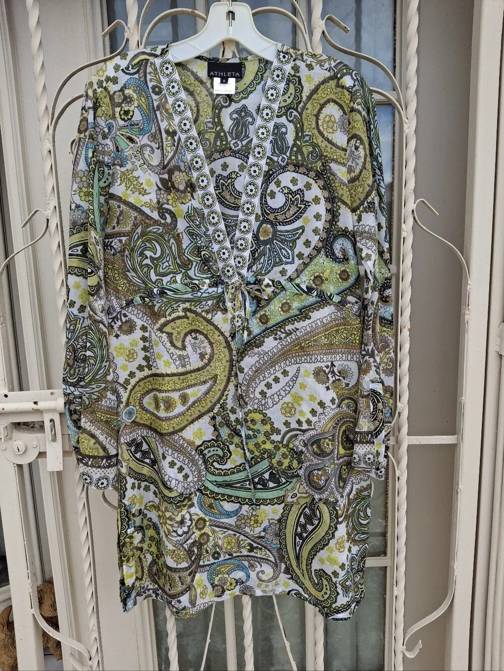 Athleta Cotton Silk Paisley Cinch Waist Cover-Up Tunic Dress Women Size Small - Picture 5 of 16